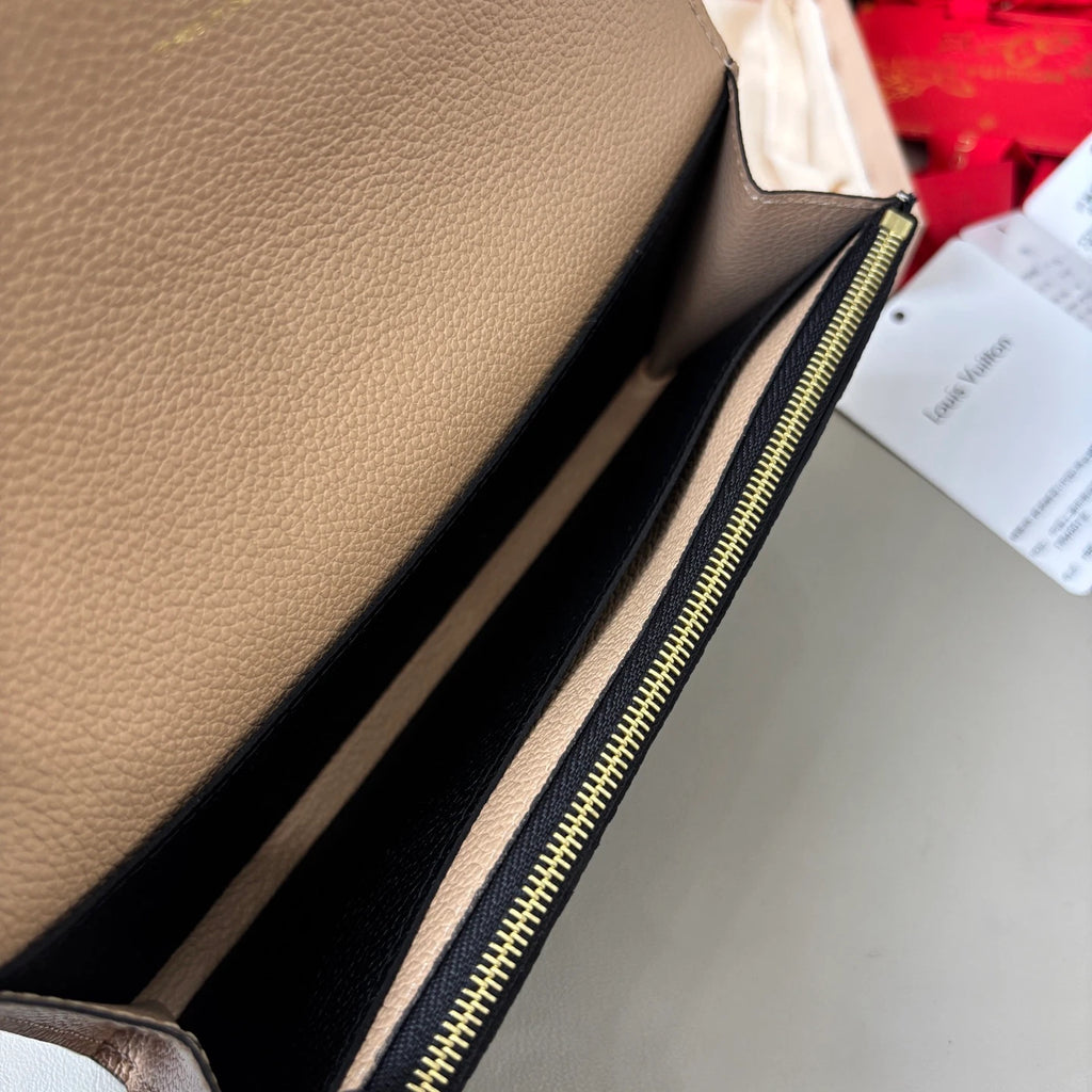 Excellent Louis Vuitton Emilie Wallet Calfskin Long Wallet Black Gold Hardware