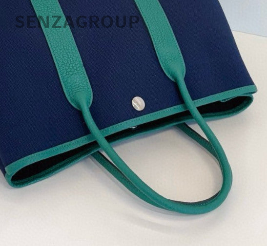 Hermes Garden Party30 Top Handle Bag Green Blue Silver Used Women Classic