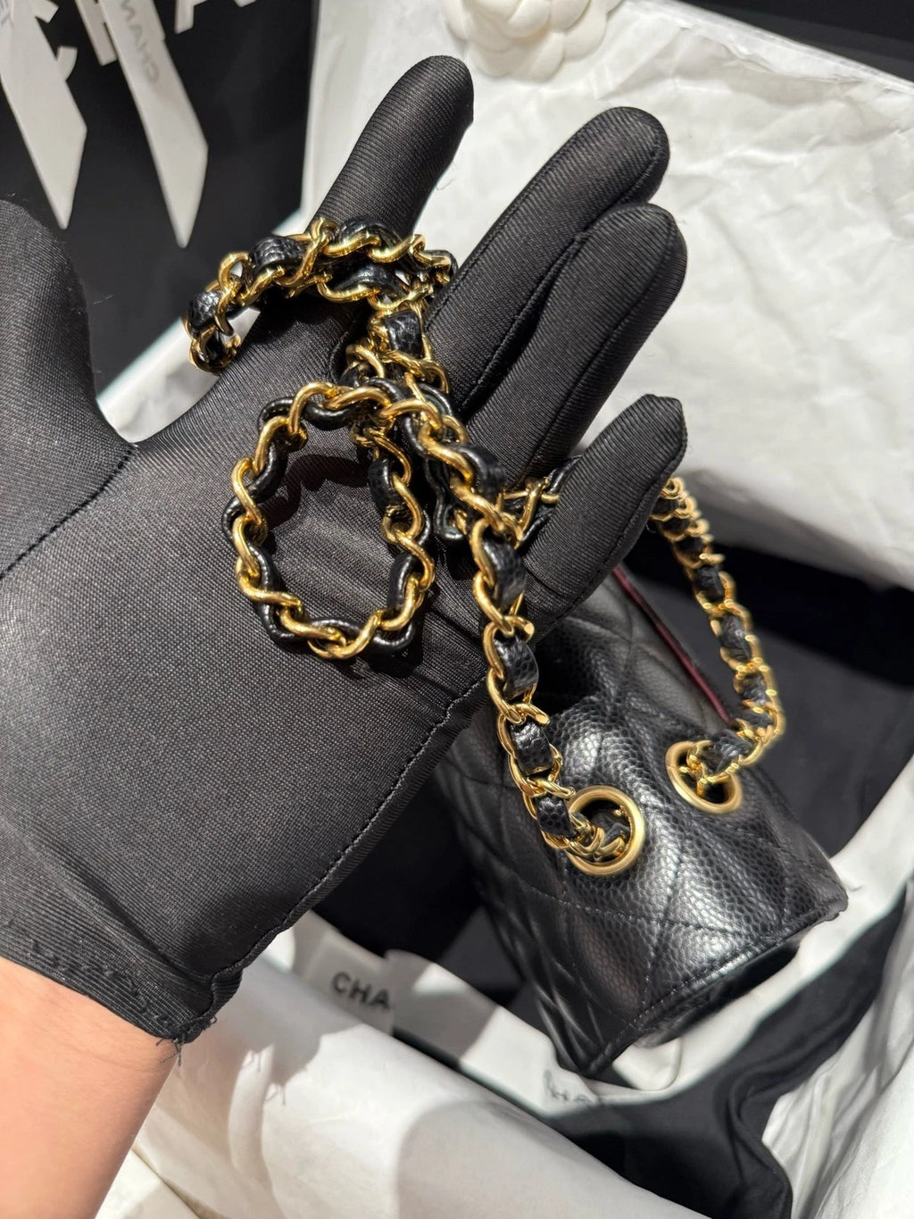 New Chanel Lamskin Black Gold Medium Shoulder Bag For Women