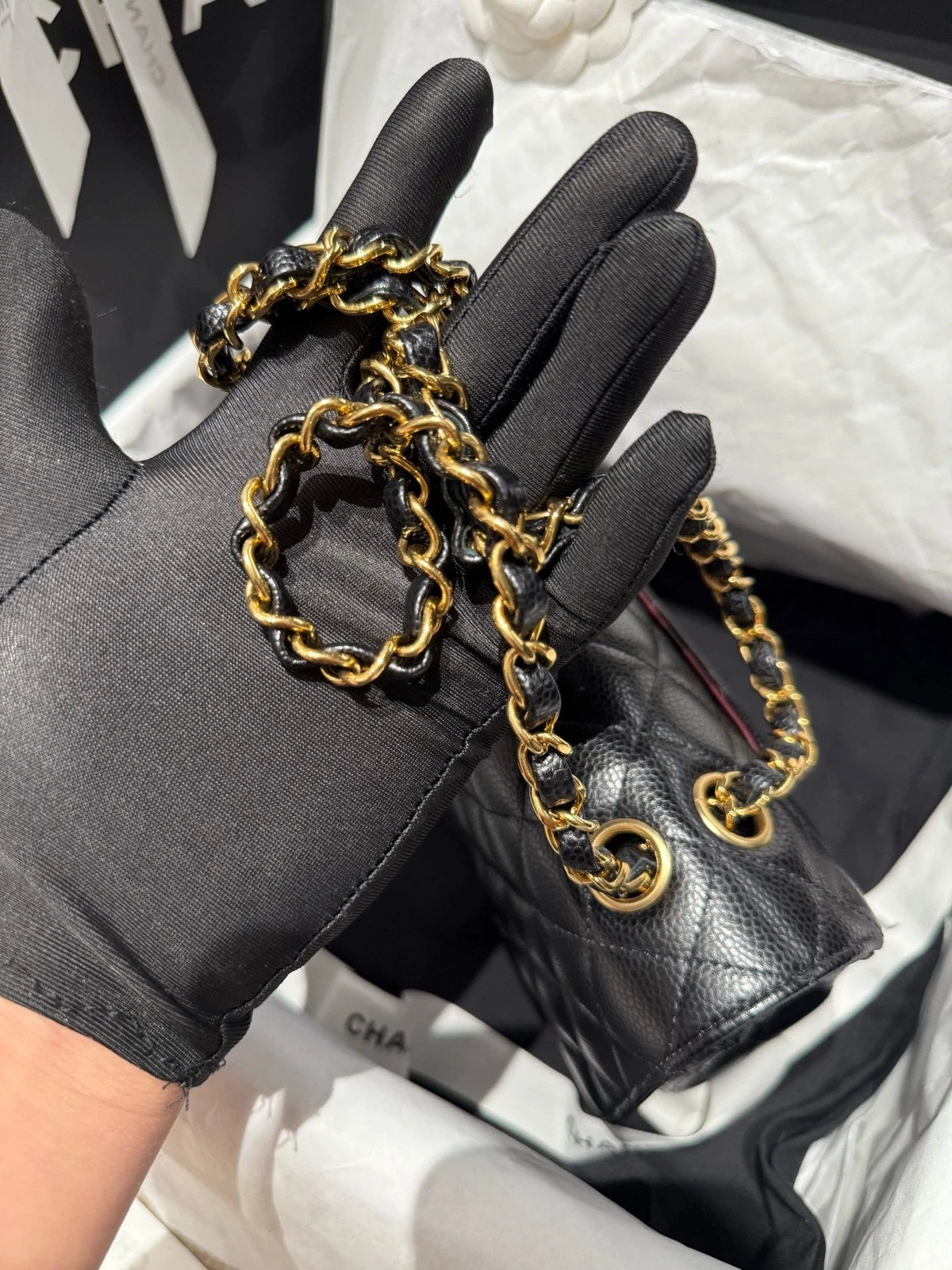 New Chanel Lamskin Black Gold Medium Shoulder Bag For Women