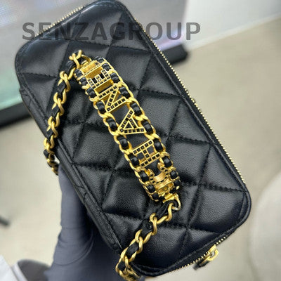 Chanel 24C Letter Handle Black Gold Lambskin Chain Shoulder Crossbody Bag