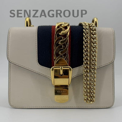 Gucci Sylvie Mini Chain Shoulder Bag in White Gold - Women's Fashion