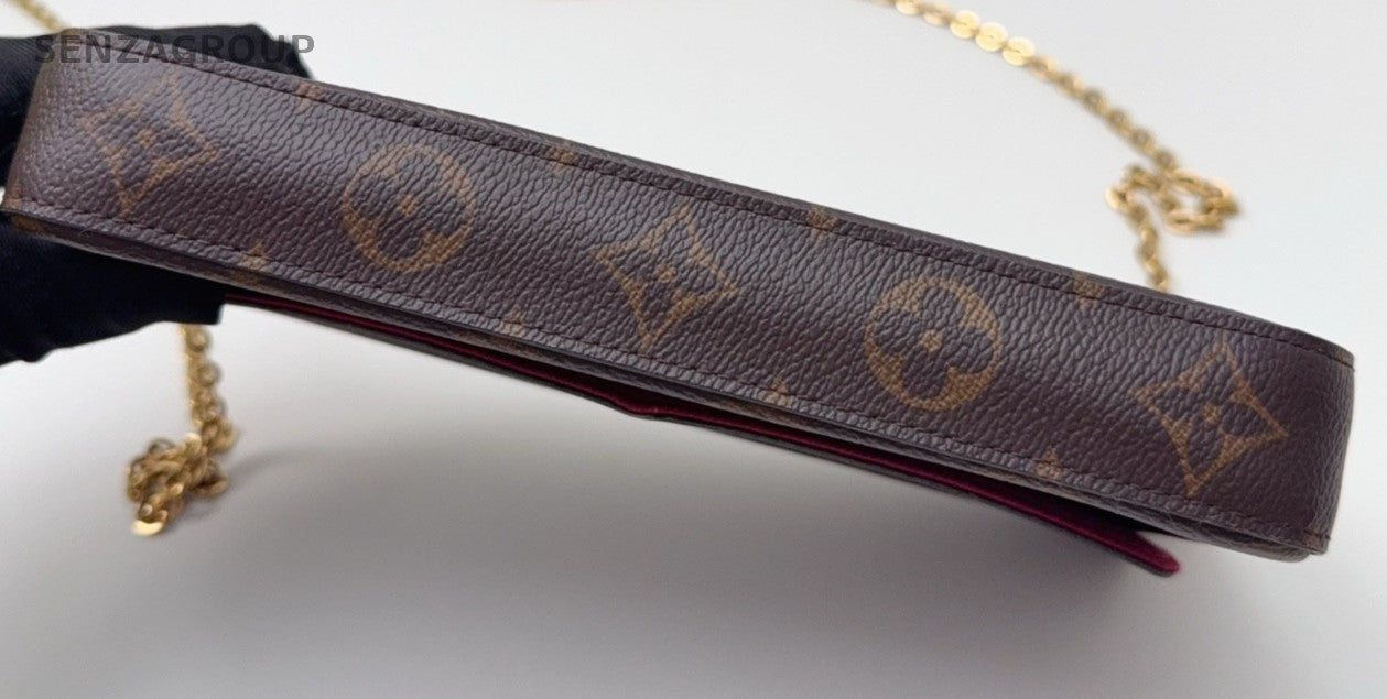 Louis Vuitton Monogram Chain Shoulder Bag Crossbody Brown Red Used Women