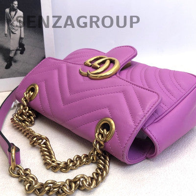 Gucci GG Marmont Purple Leather Chain Shoulder Bag Gold Hardware