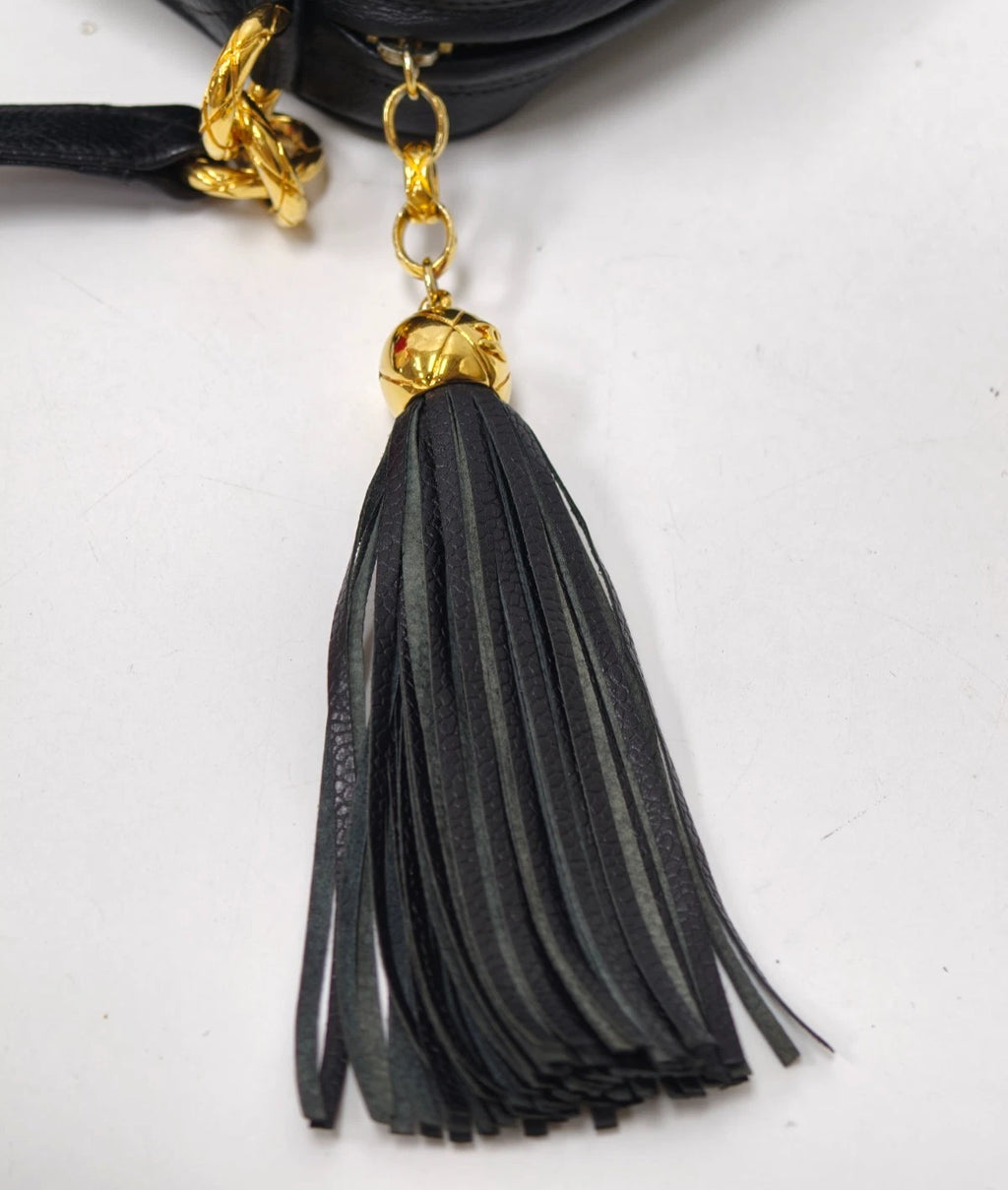Chanel Diamond Tassel Camera Bag Shoulder Bag Crossbody Black Gold Women Vintage