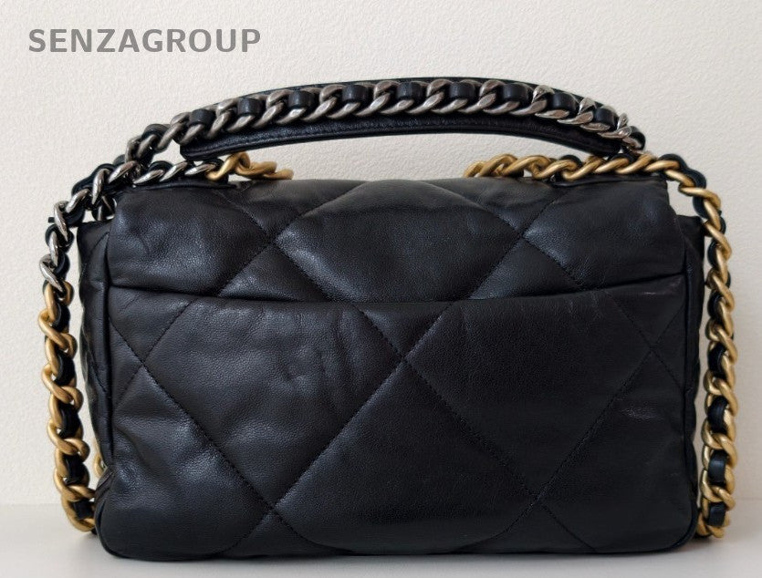 Chanel 19 PM Chain Shoulder Bag Black Gold Used Women Classic Diamond Pattern