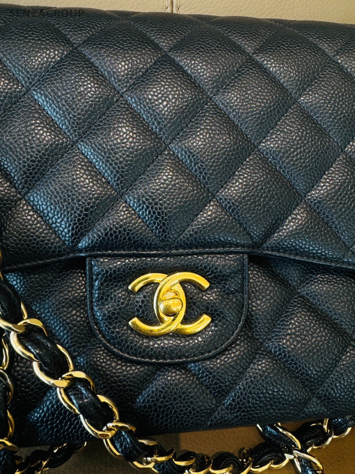 CHANEL Classic Flap Jumbo Caviar Chain Shoulder bag Black Gold Women Classic