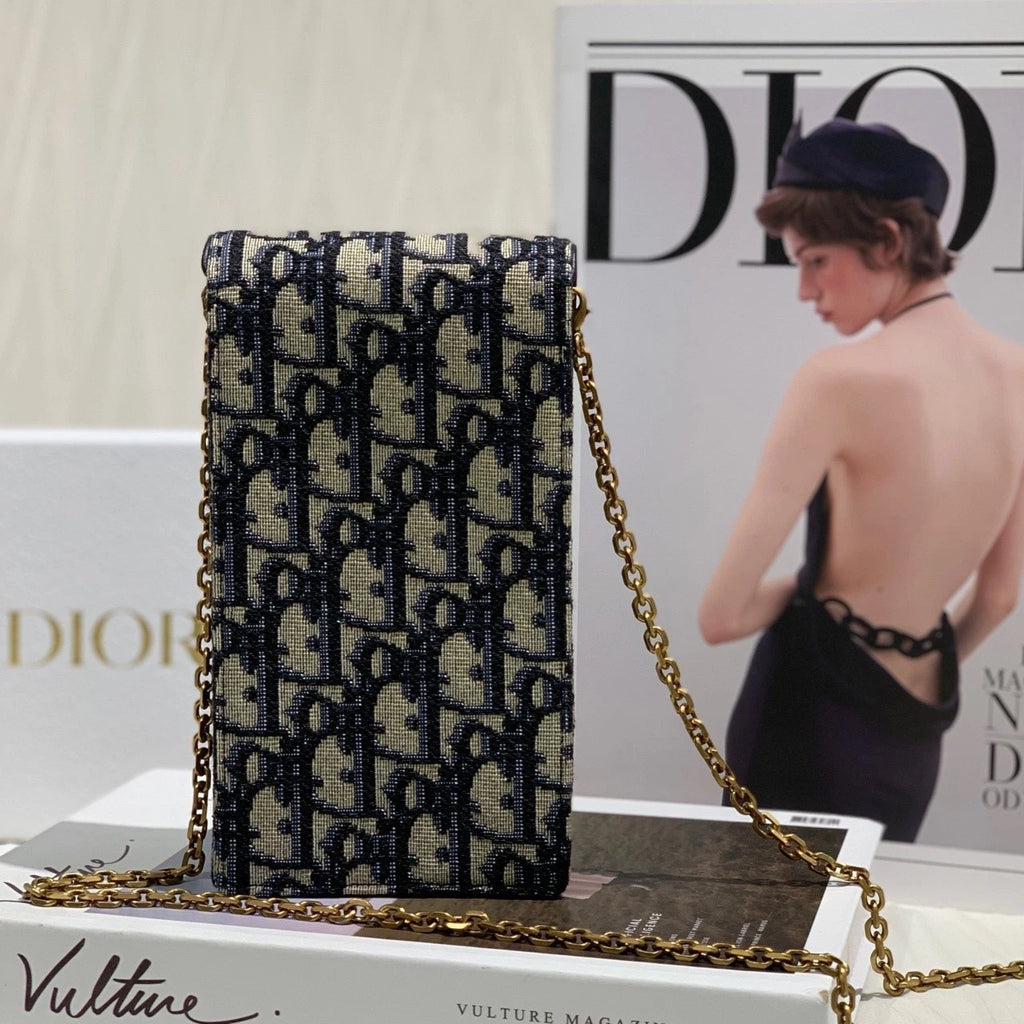 Dior Canvas Vertical Saddle Monogram Chain Phone Crossbody Women