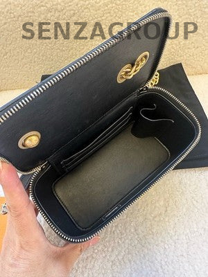 Chanel Black Gold Long Box Small Quilted Chain Shoulder Crossbody Bag