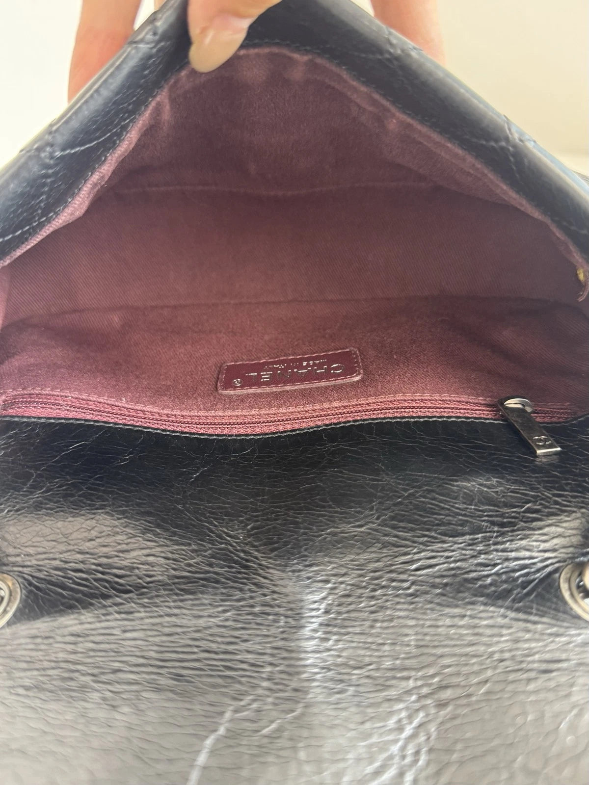 Chanel Classic Flap Cambon Chain Shoulder Bag Black Silver Women Diamond