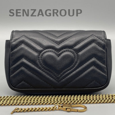 Gucci Marmont Mini Chain Shoulder Crossbody Bag Black Gold Women Classic