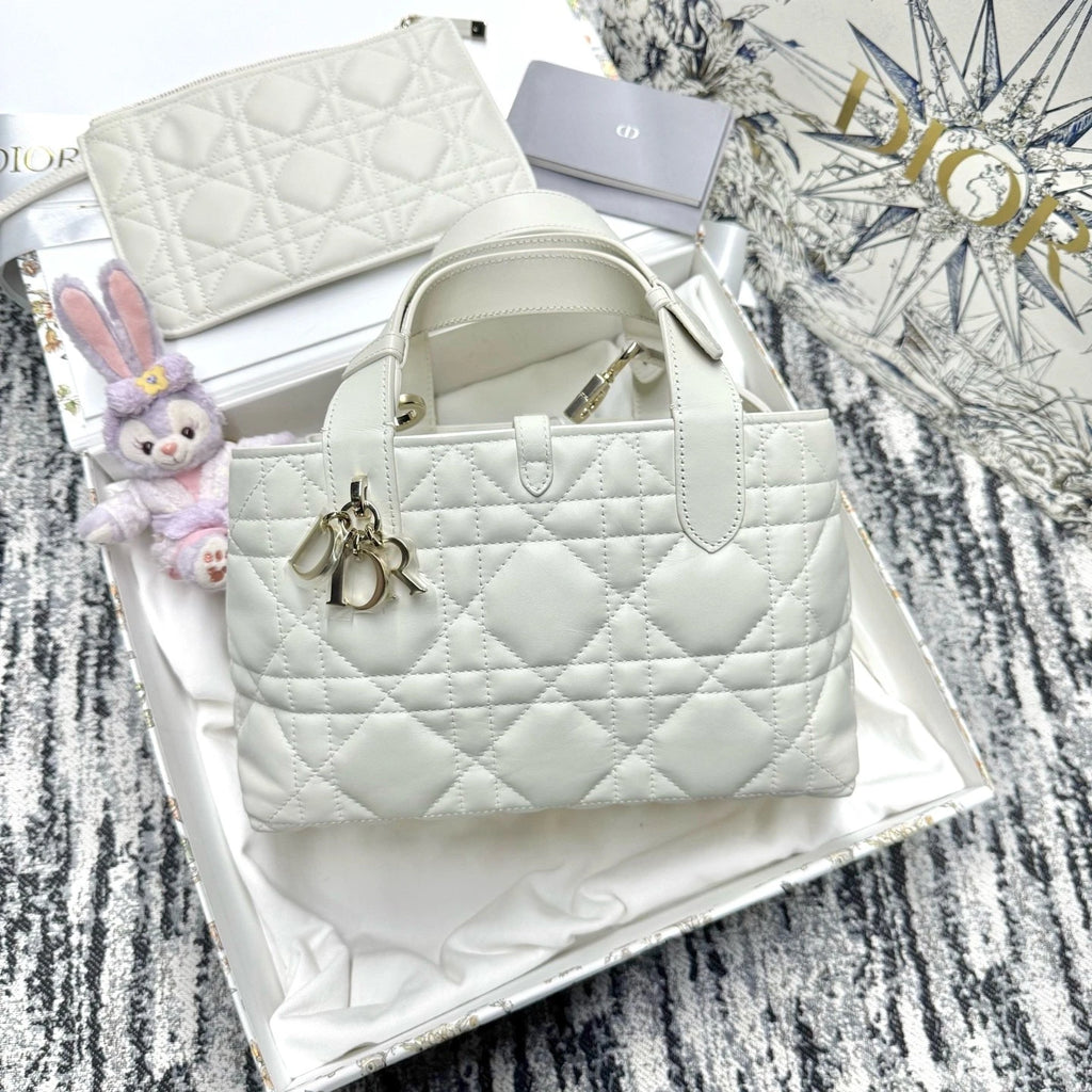Dior Toujours Small Horizontal White Gold Leather Shoulder Bag For Women