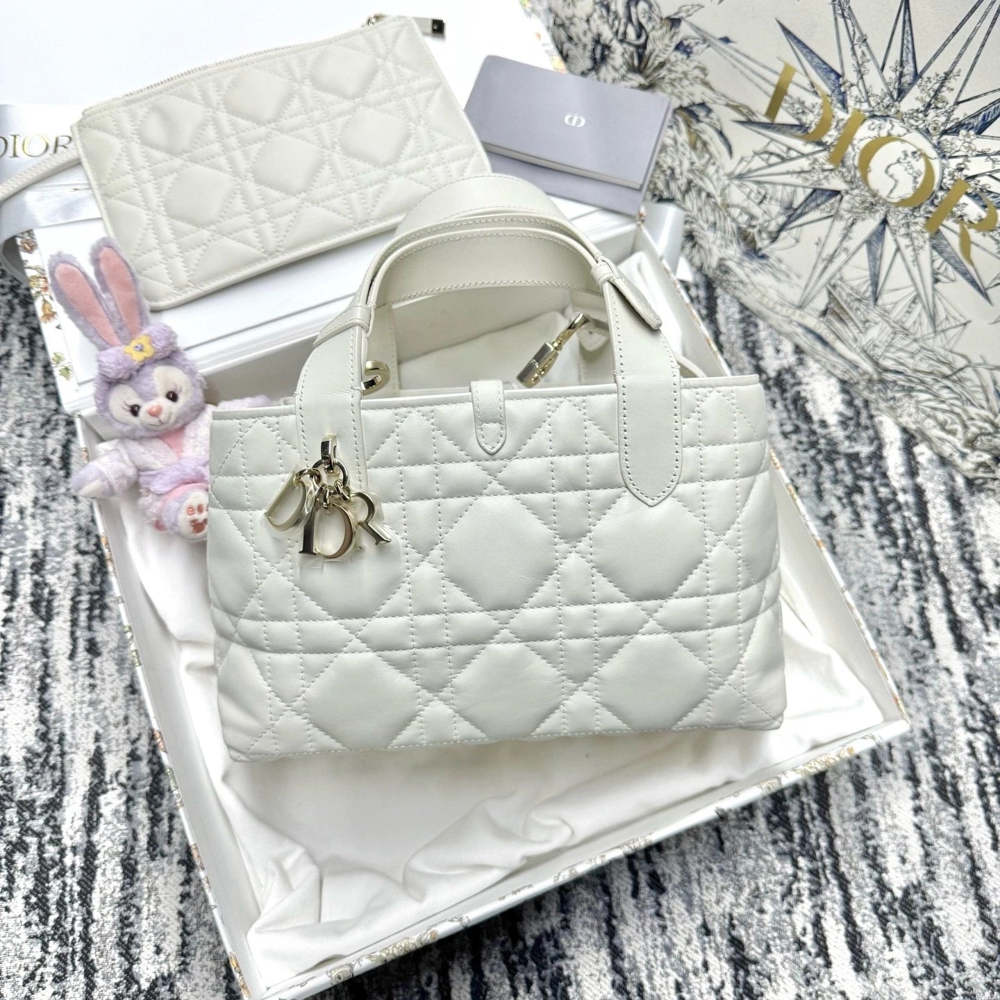 Dior Toujours Small Horizontal White Gold Leather Shoulder Bag For Women