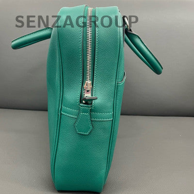 Hermès Plume Green Silver Hardware Calfskin Briefcase Handbag Women's Fashion