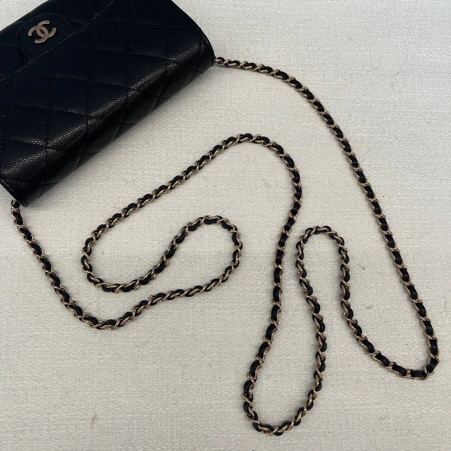 Chanel Classic Flap Calfskin Diamond Gold Chain Black Shoulder Bag Crossbody