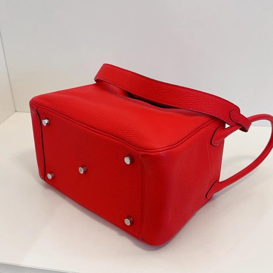 Hermes Lindy26 Top Handle Shoulder Bag Red Silver Women Classic Fashion