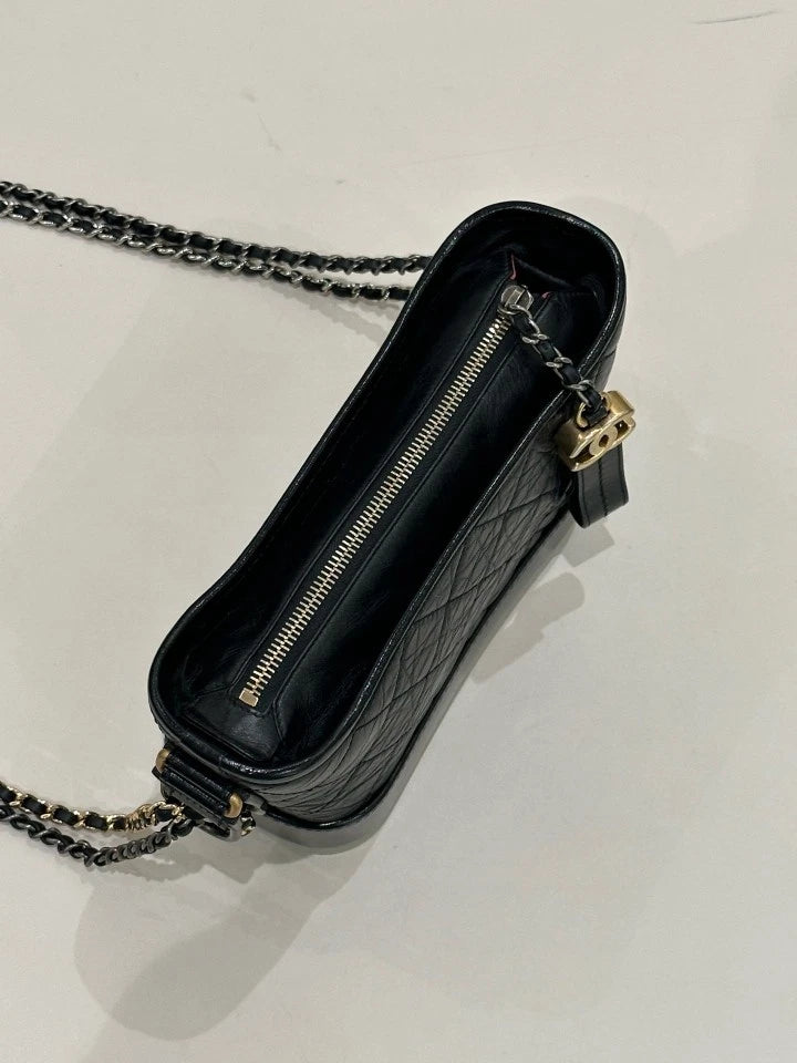 CHANEL Black Leather Small Gabrielle Shoulder Crossbody Bag For Women