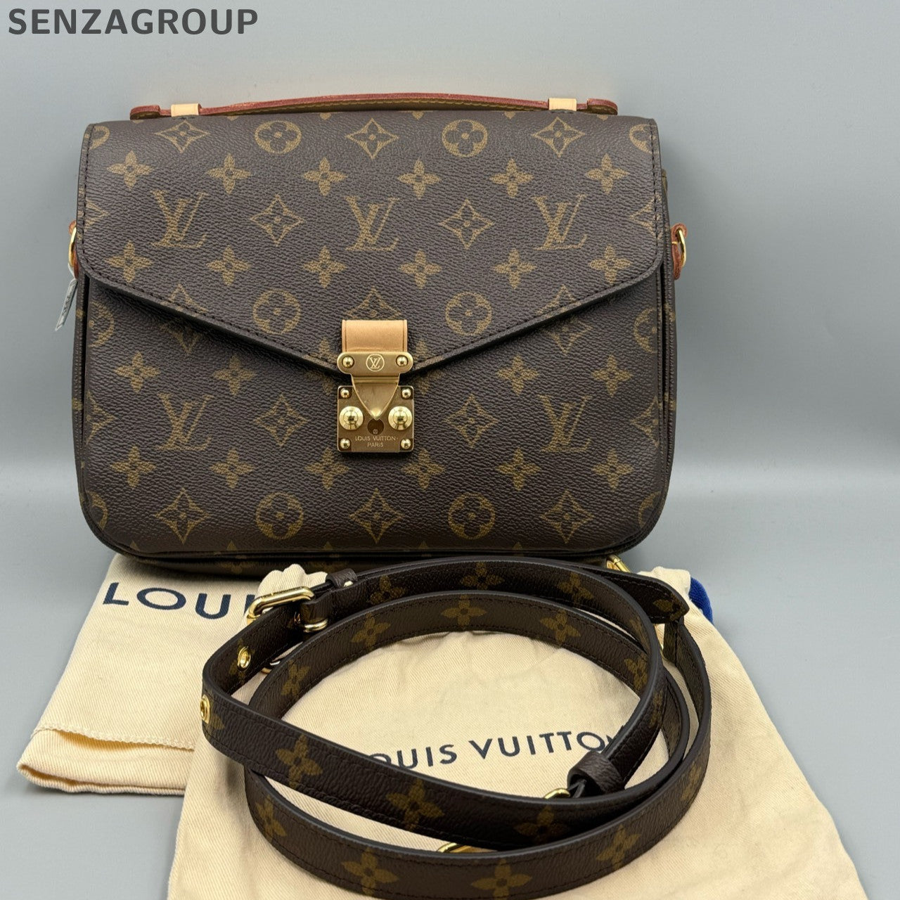 Louis Vuitton Monogram Canvas Pochette Metis Crossbody Bag Brown Gold