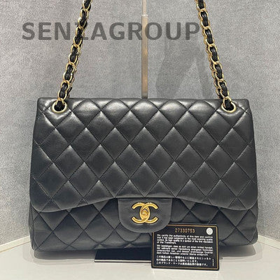 Chanel CF Jumbo Black Gold Lambskin Chain Shoulder Crossbody Bag