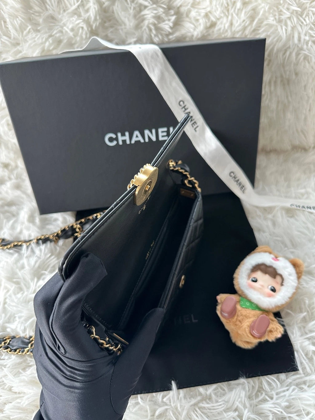 New CHANEL Black Gold Baguette Shoulder Bag For Women