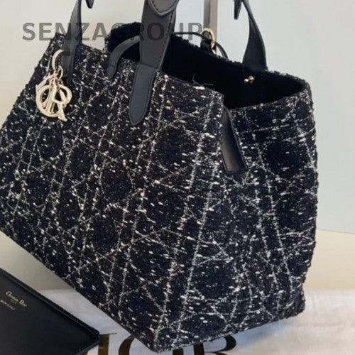Christian Dior Toujours Tote Handbag Black Silver Used Women Classic Designer
