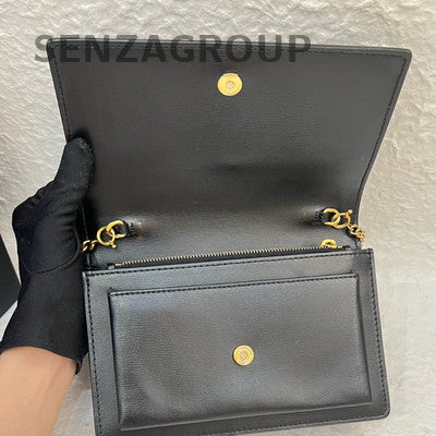 YSL Saint Laurent Sunset Small Black Gold Leather Chain Shoulder Bag