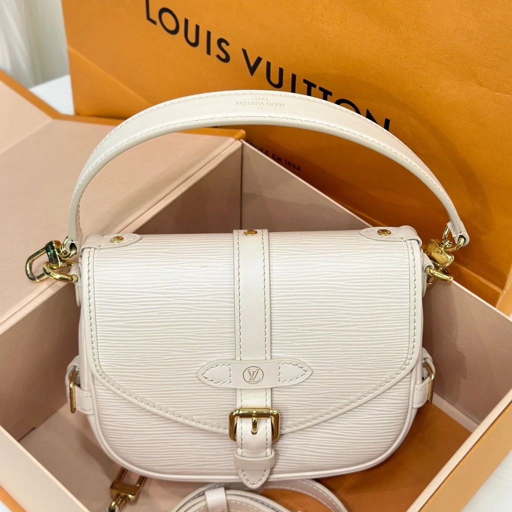 Louis Vuitton White Leather Saumur BB Crossbody Bag For Women