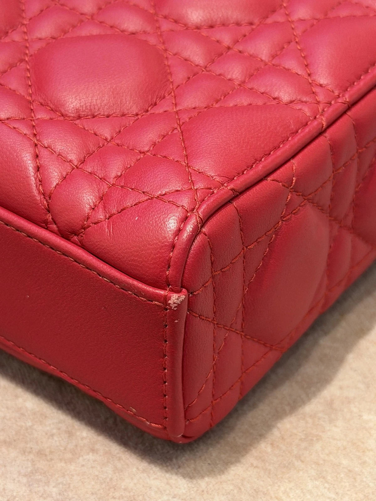 Christian Dior Lady Dior Cannage Top Handle Crossbody Red Gold Women Classic