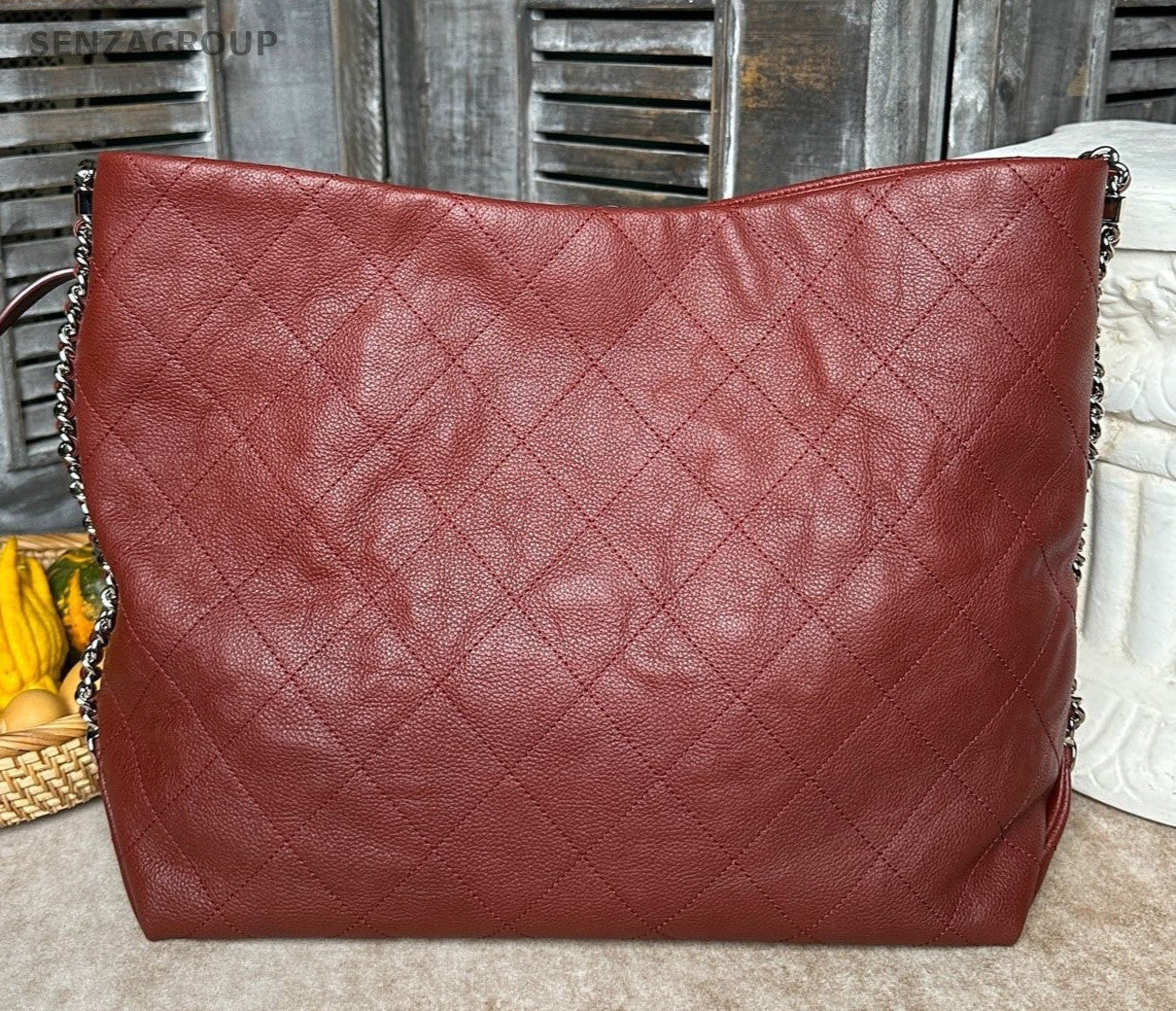 Chanel Diamond Hobo Calfskin Shoulder Bag Red Silver Used Women Classic