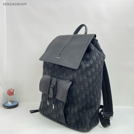 Christian Dior D-Motion Canvas Leather Backpack Black Unisex Adults