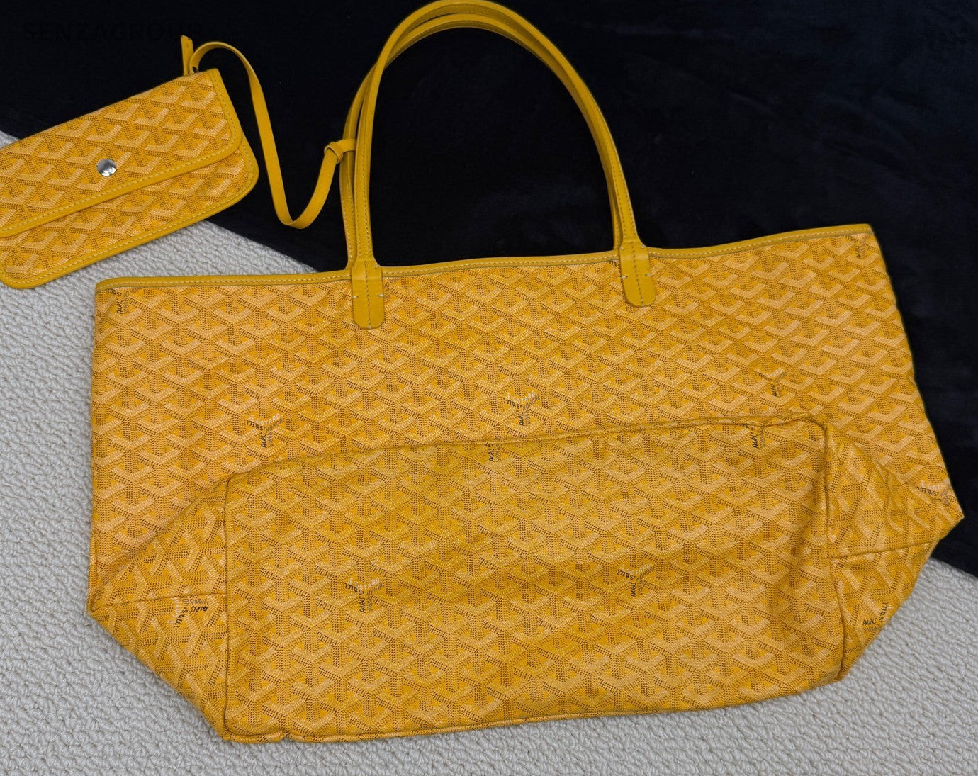 Goyard GM Canvas Monogram Tote Bag Top Handle Shoulder Bag With Pouch Yellow.