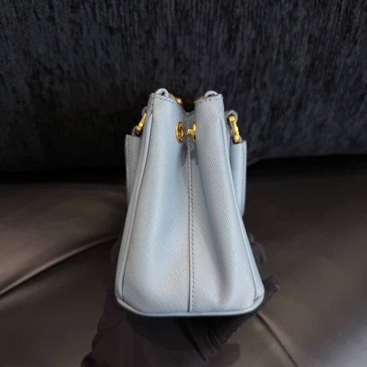 Prada Galleria Mini Tote Classic Logo Top Handle Crossbody Bag Blue Women D