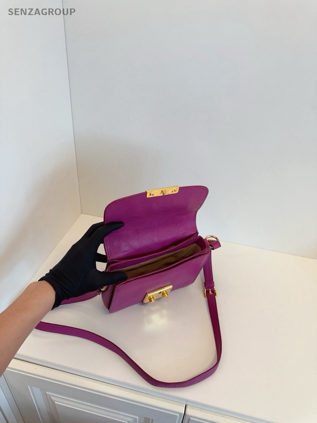 Miu Miu Calfskin Messenger Bag Top Handle Shoulder Crossbody Bag Women Purple
