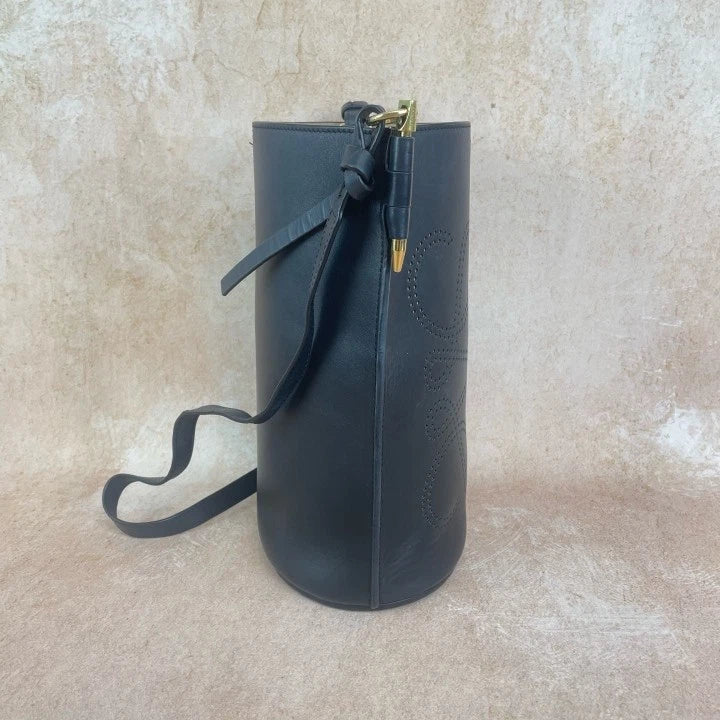Loewe Black Leather Cutout Gate Bucket Crossbody Bag For Women