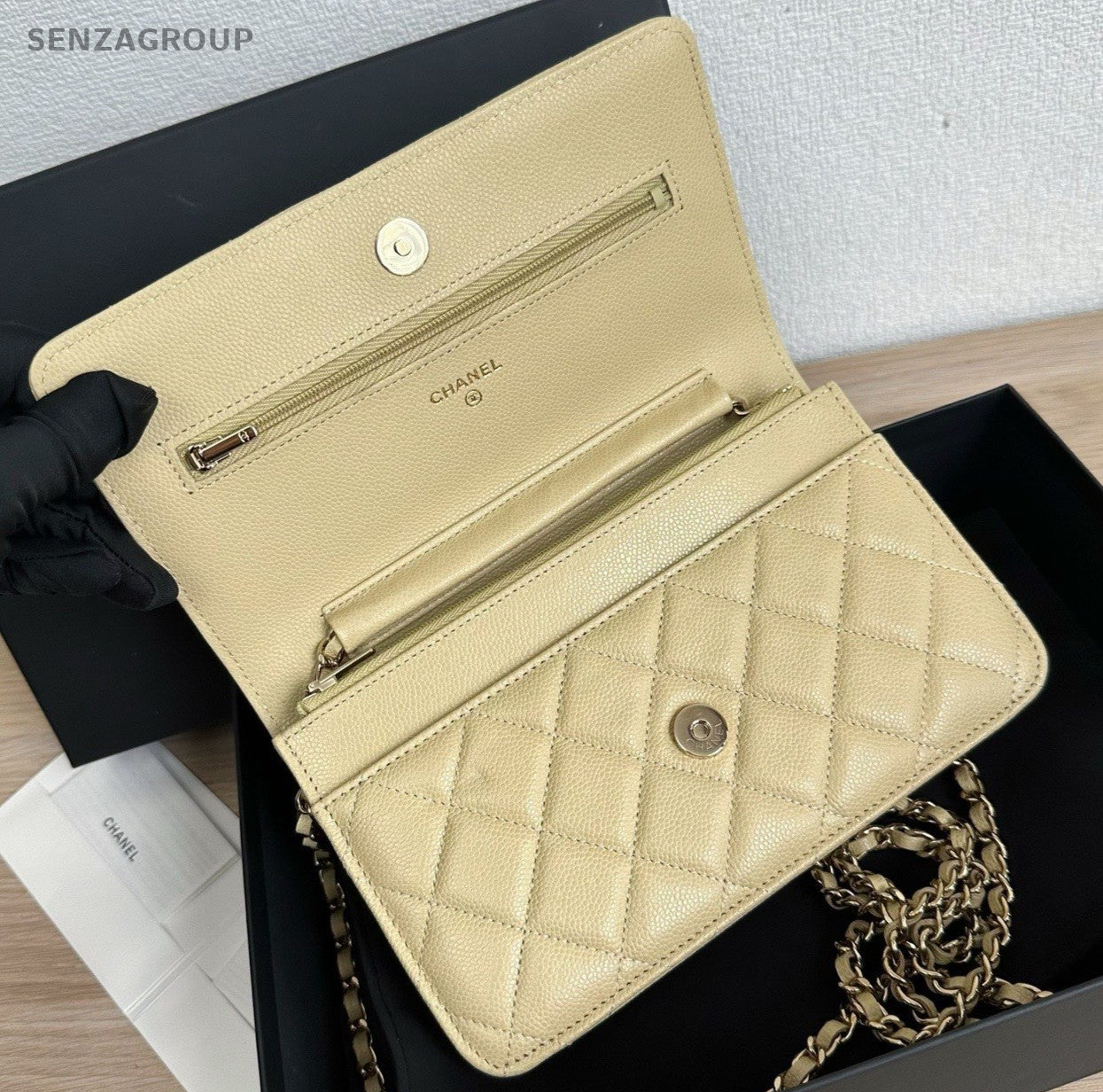 Chanel Diamond WOC Chain Shoulder Bag Crossbody Yellow Gold Women Classic