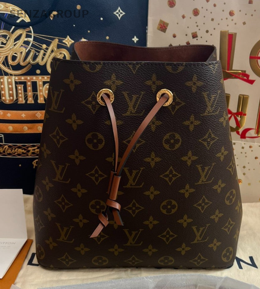 Louis Vuitton Monogram Bucket Shoulder Crossbody Bag Brown Women Brand New