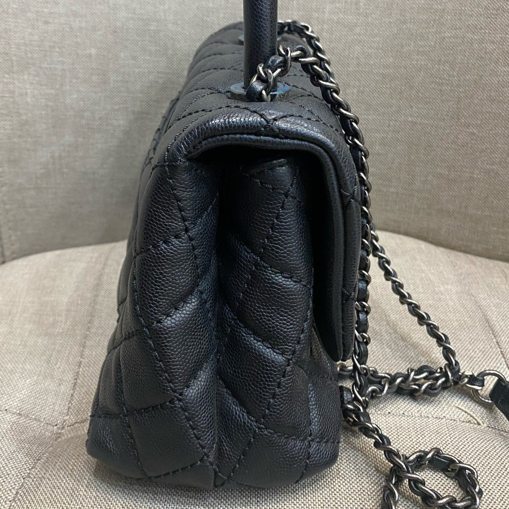 Chanel Coco Handle Small Black Silver Chain Shoulder Bag Classic Women
