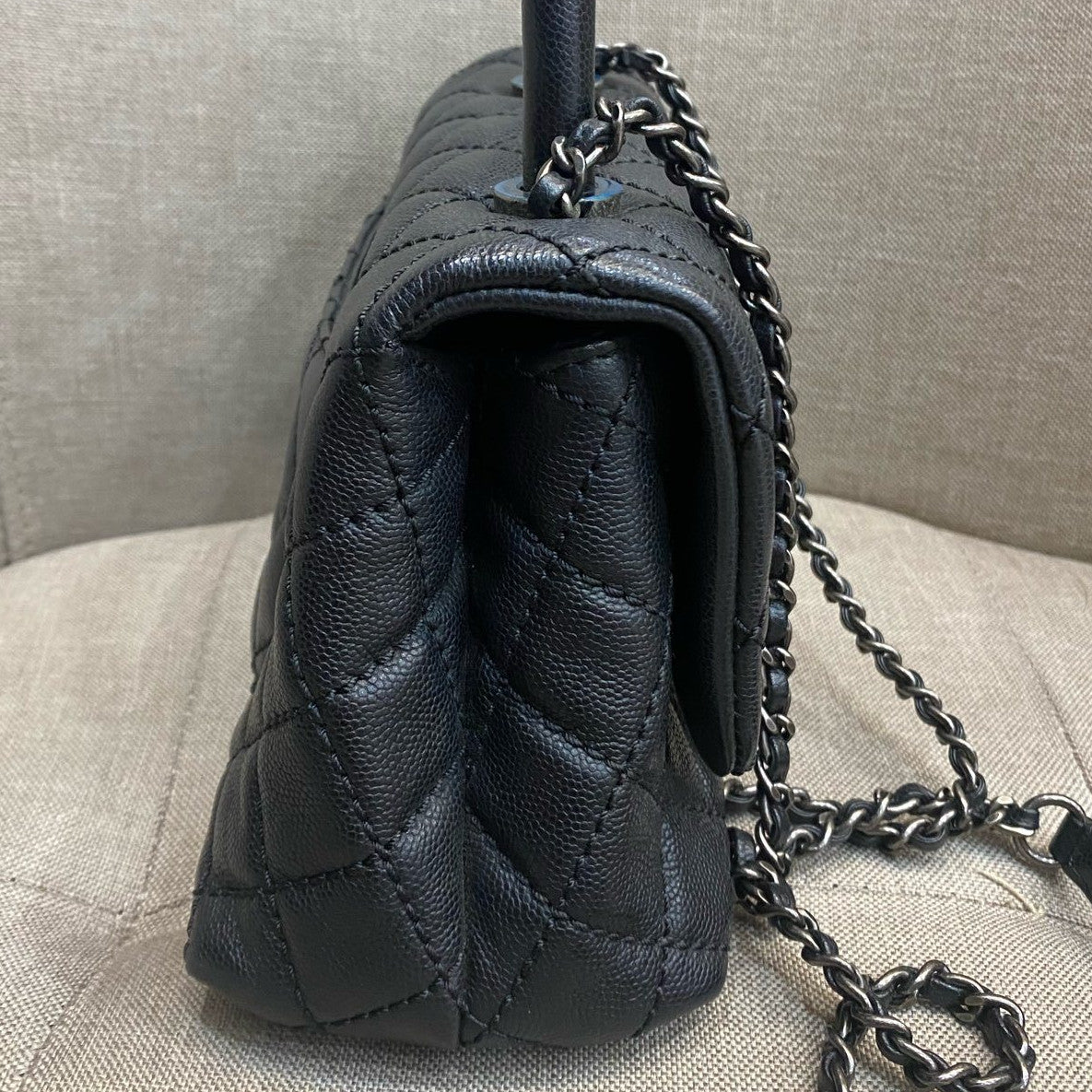 Chanel Coco Handle Small Black Silver Chain Shoulder Bag Classic Women