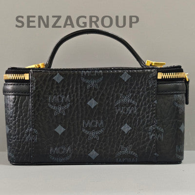 MCM Black Gold Zipper Cosmetic Case Handbag Women's Classic Fashion