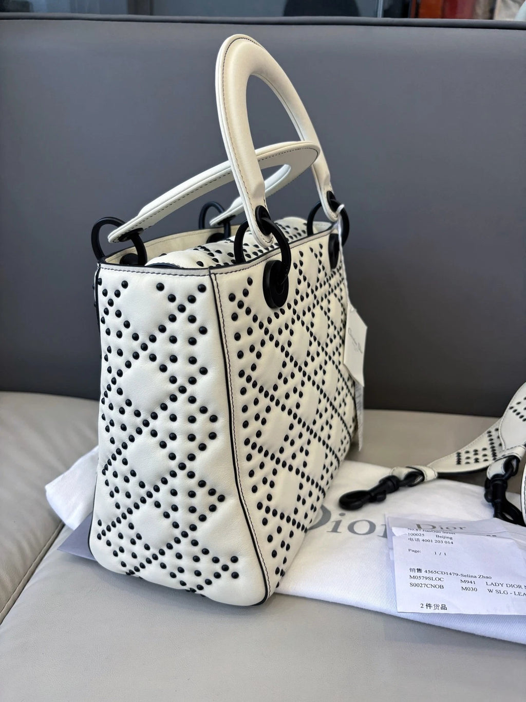 Dior Lady Dior Black White Handbag Excellent