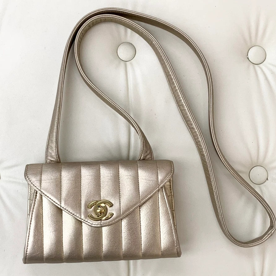 Chanel Lambskin 2Ways Shoulder Crossbody Bag Gold Women Classic S