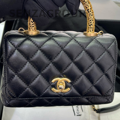 Chanel 22A Coco Handle Mini Black Gold Handbag Shoulder Crossbody Bag