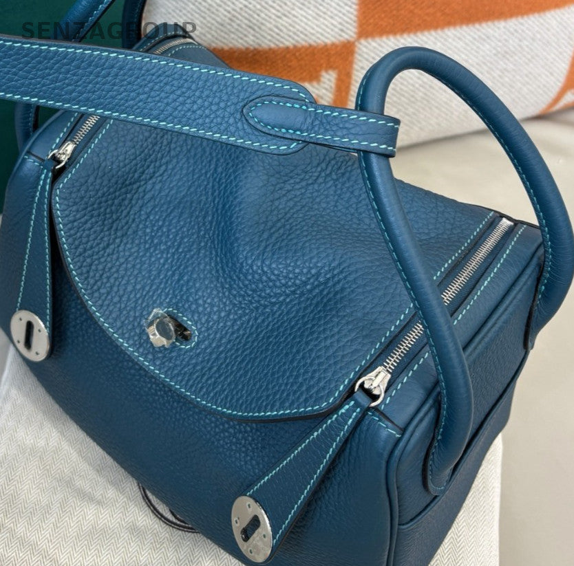 Hermes Lindy26 Shoulder Bag Blue Silver Used Women Classic Fashion