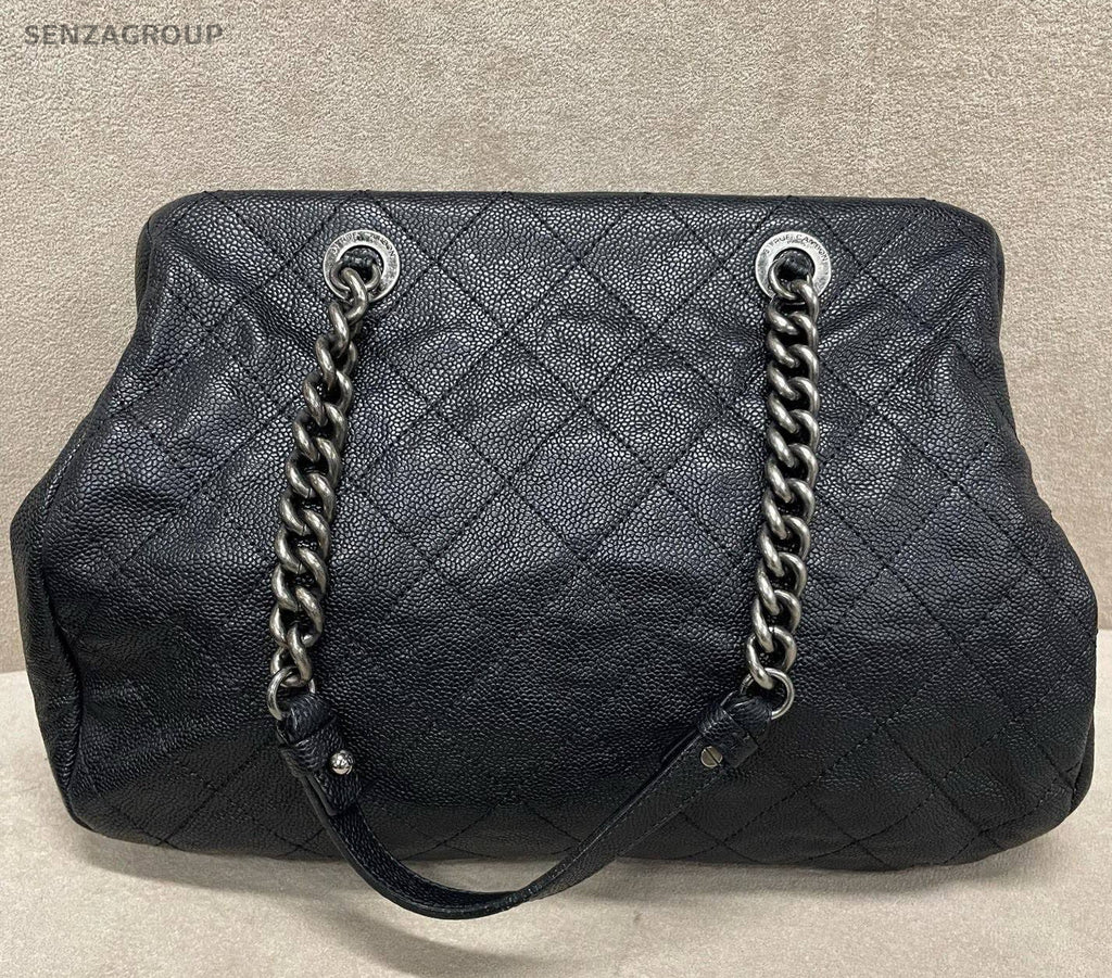 Chanel Bolide Calfskin Chain Shoulder Bag Black Silver Women Classic Diamond