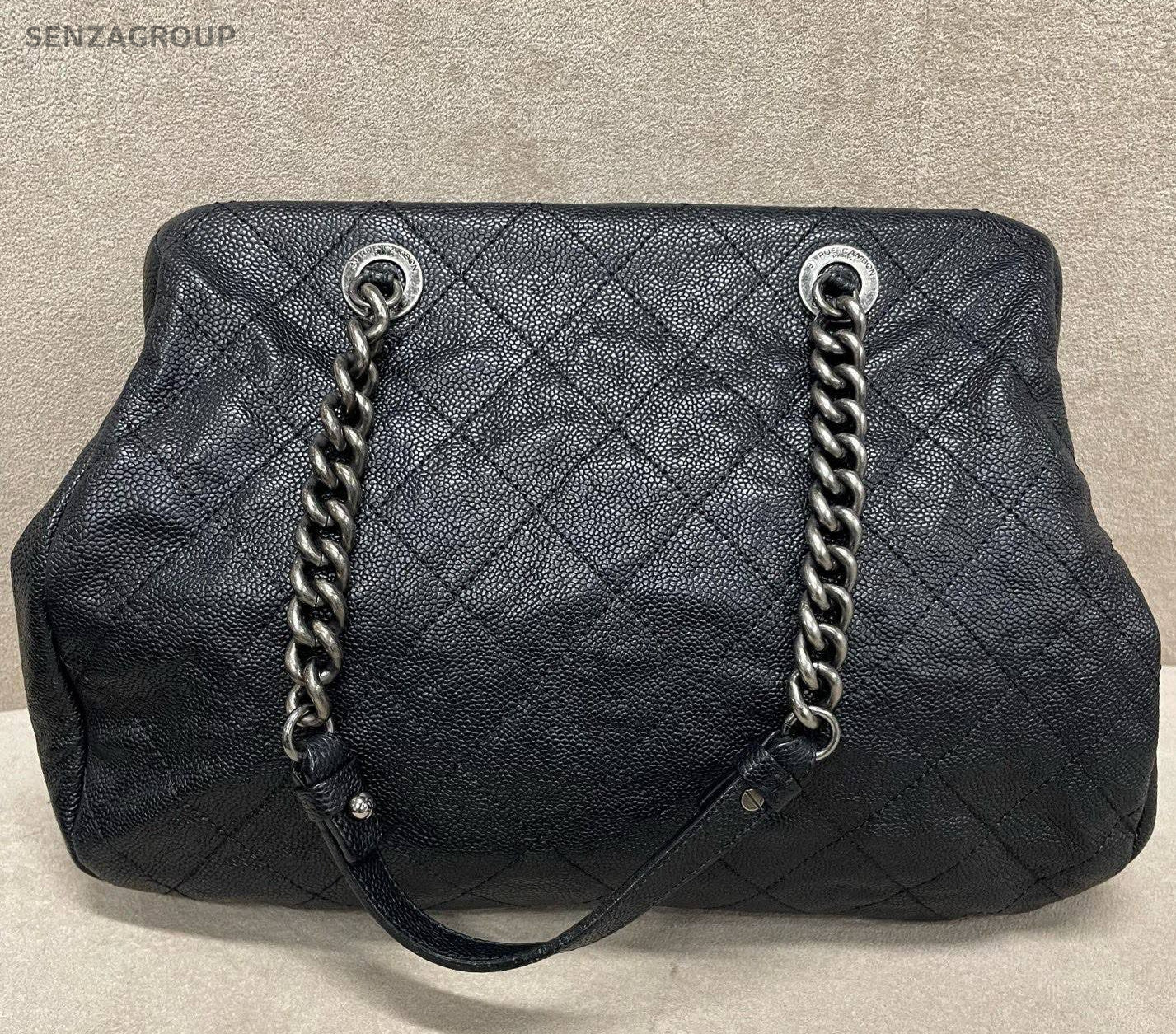 Chanel Bolide Calfskin Chain Shoulder Bag Black Silver Women Classic Diamond
