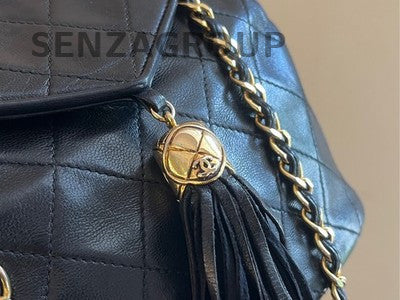 Chanel Vintage Black Gold Lambskin Bucket Bag Chain Crossbody