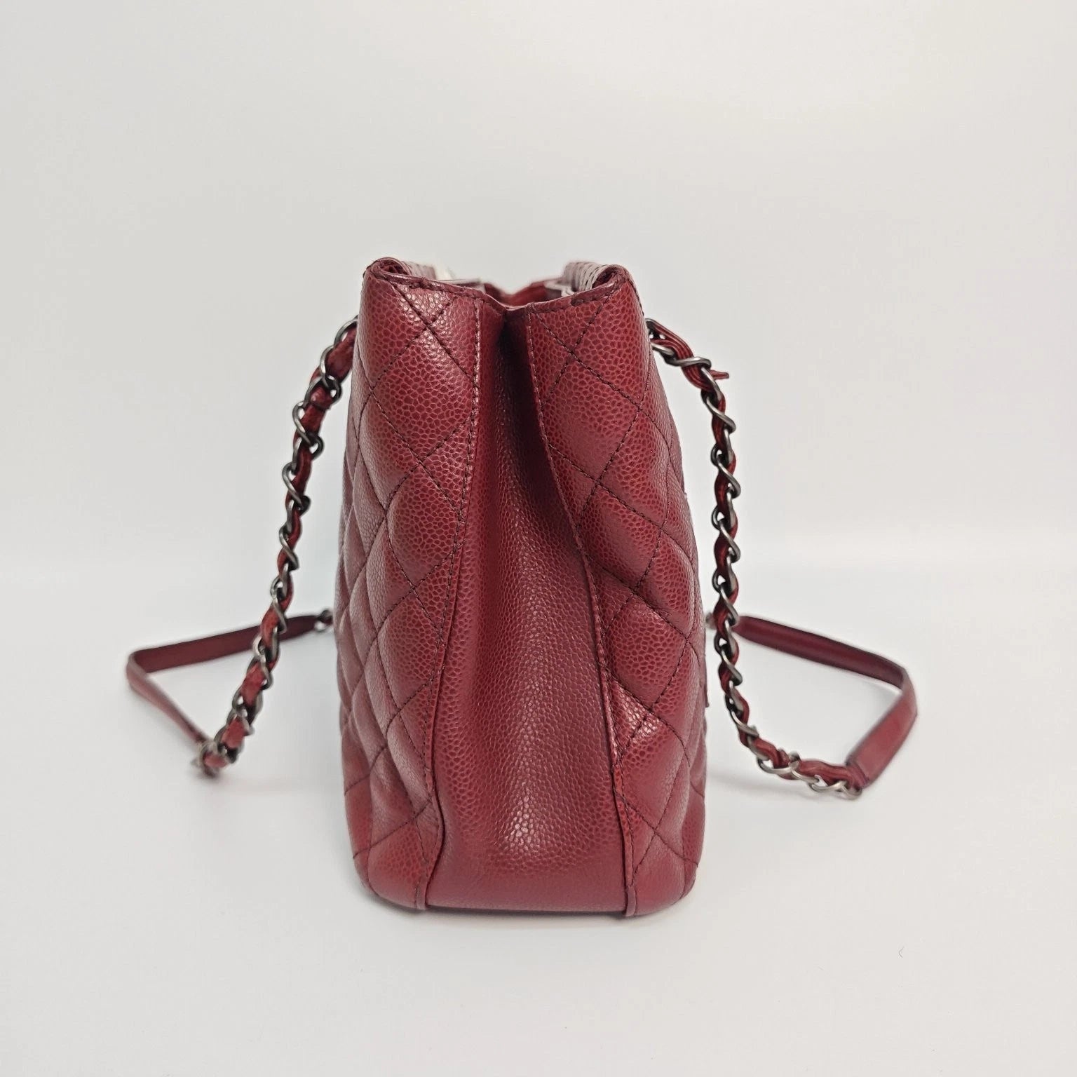 CHANEL Red Leather Tote Chain Shoulder Bag For Women