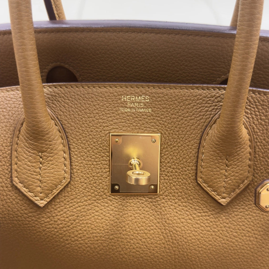 Hermes Birkin 30 Top Handle Brown Gold Women Classic