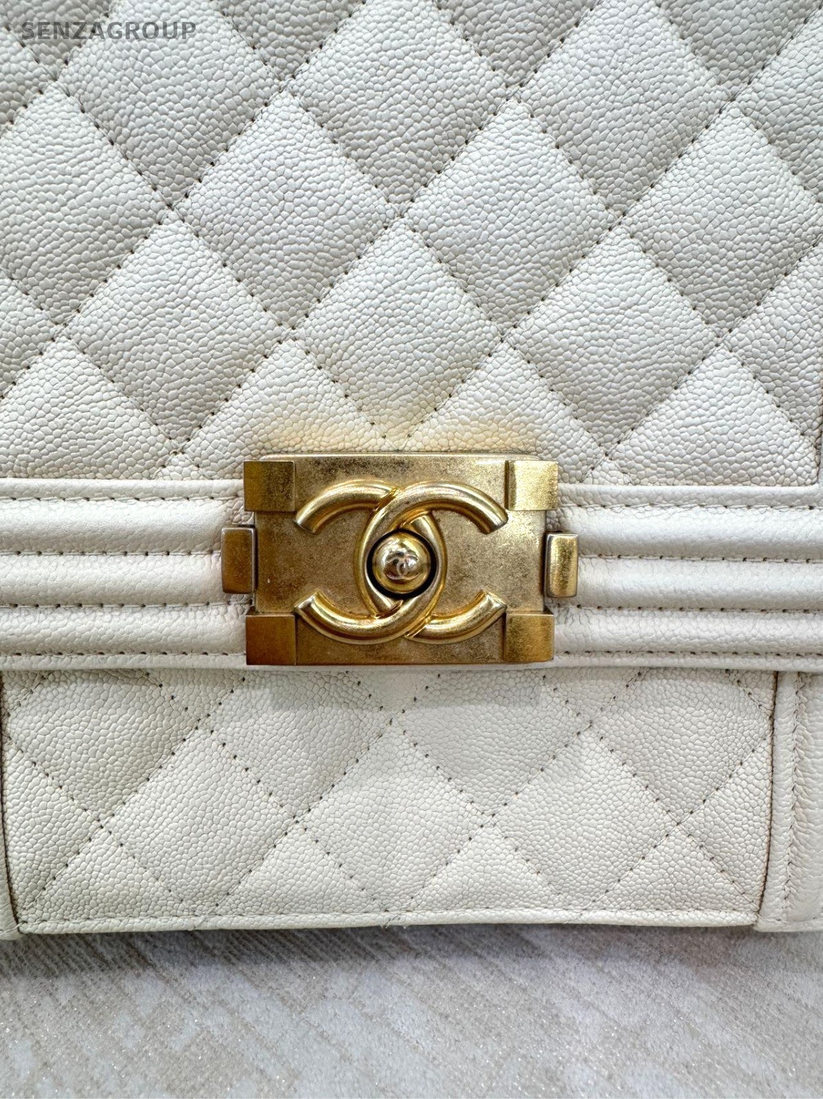 CHANEL Leboy Caviar Calfskin Chain Shoulder bag White Gold Women
