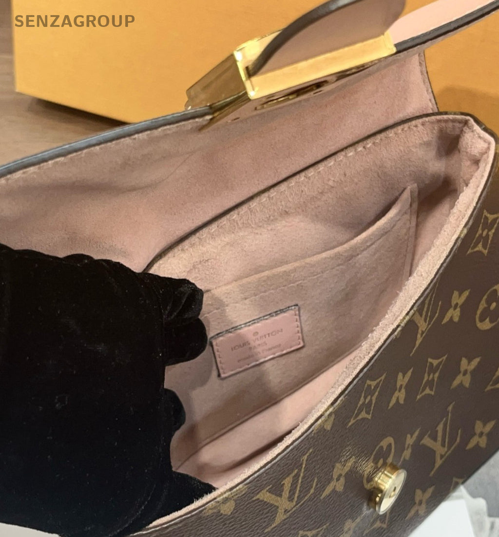 Louis Vuitton Monogram Locky BB Top Handle Bag Crossbody Brown Pink Gold Women